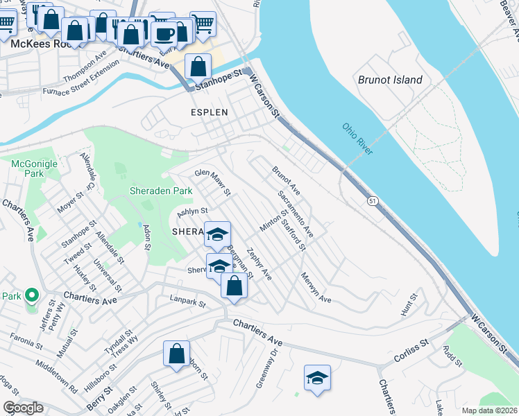 map of restaurants, bars, coffee shops, grocery stores, and more near 3019 Stafford Street in Pittsburgh