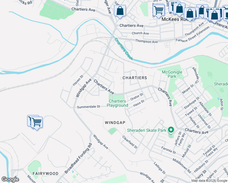 map of restaurants, bars, coffee shops, grocery stores, and more near 3792 Chartiers Avenue in Pittsburgh