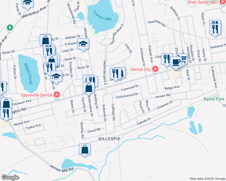 map of restaurants, bars, coffee shops, grocery stores, and more near 9 Fanwood Drive in Sayreville