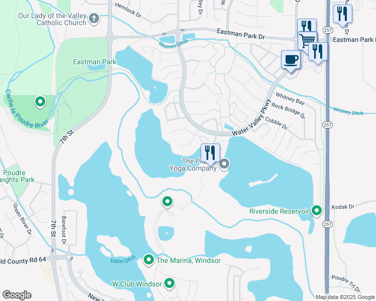 map of restaurants, bars, coffee shops, grocery stores, and more near 305 Habitat Bay in Windsor