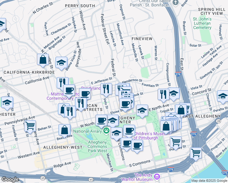 map of restaurants, bars, coffee shops, grocery stores, and more near 27 Jacksonia Street in Pittsburgh