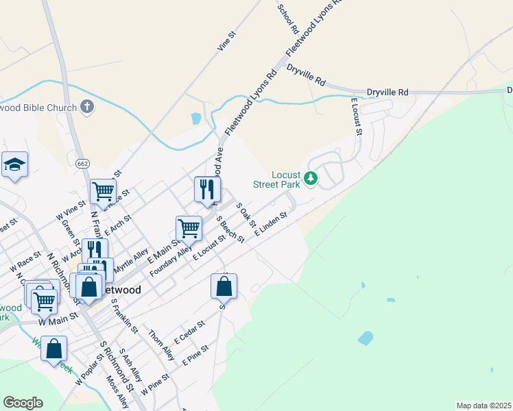 map of restaurants, bars, coffee shops, grocery stores, and more near 520 East Locust Street in Fleetwood