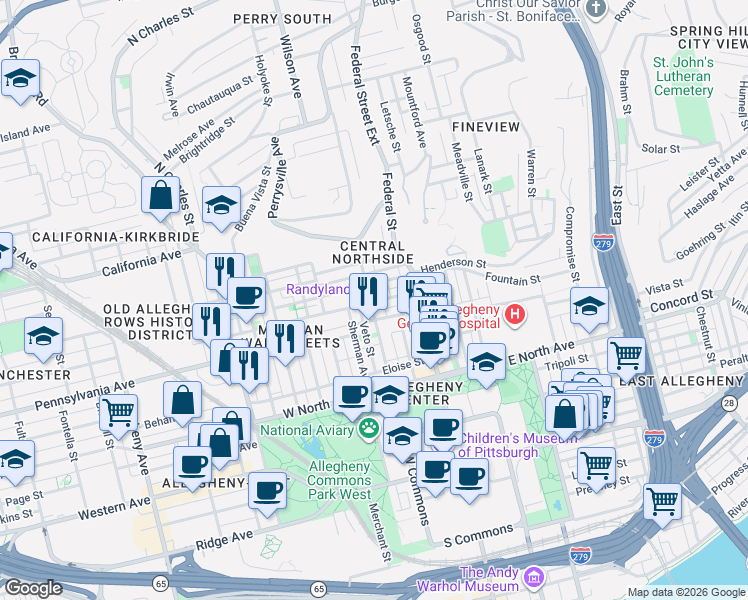 map of restaurants, bars, coffee shops, grocery stores, and more near 212 Jacksonia Street in Pittsburgh