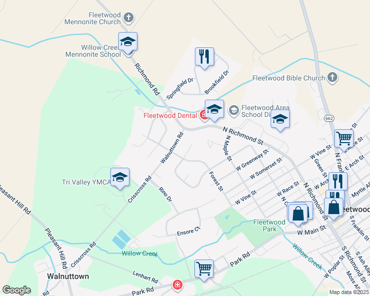 map of restaurants, bars, coffee shops, grocery stores, and more near 4 Salem Cir in Fleetwood