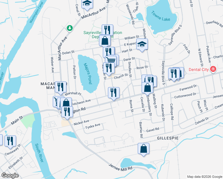 map of restaurants, bars, coffee shops, grocery stores, and more near 25 Main Street in Sayreville