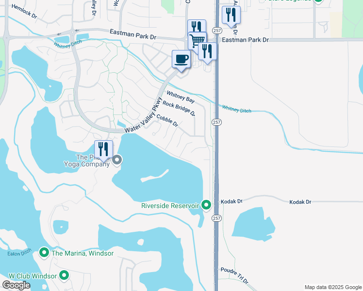 map of restaurants, bars, coffee shops, grocery stores, and more near 1513 Pintail Cove in Windsor