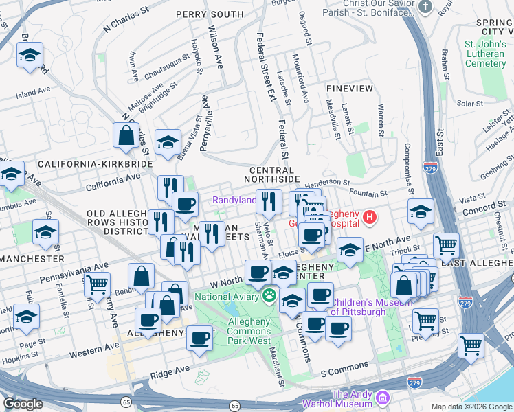 map of restaurants, bars, coffee shops, grocery stores, and more near 212 Jacksonia Street in Pittsburgh