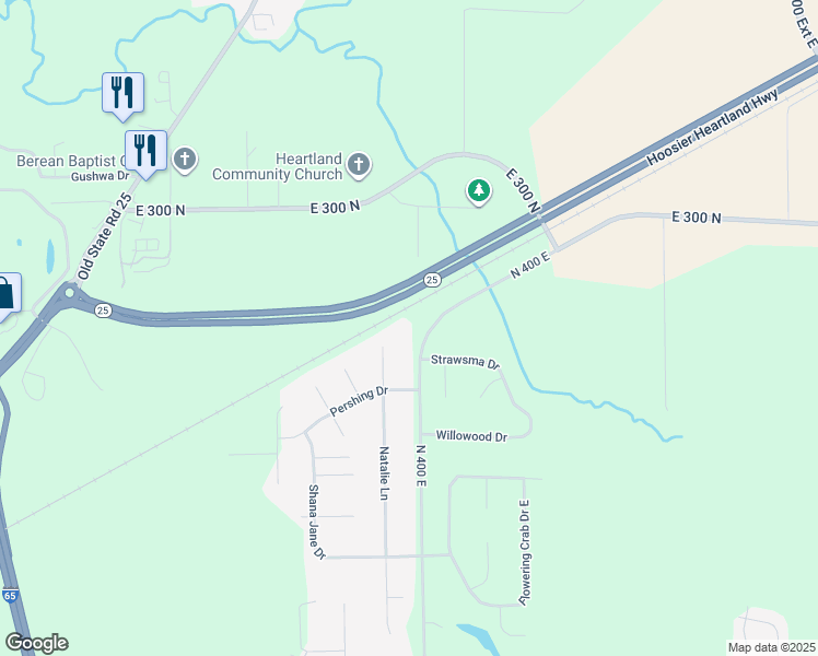 map of restaurants, bars, coffee shops, grocery stores, and more near 2628 North 400 East in Lafayette