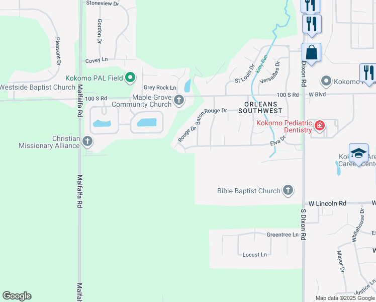 map of restaurants, bars, coffee shops, grocery stores, and more near 3211 Elva Drive in Kokomo
