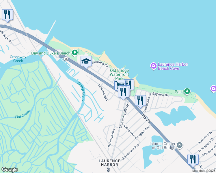 map of restaurants, bars, coffee shops, grocery stores, and more near 880 New Jersey 35 in Old Bridge