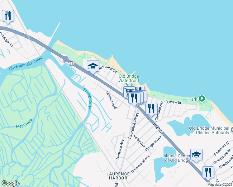 map of restaurants, bars, coffee shops, grocery stores, and more near 880 New Jersey 35 in Old Bridge