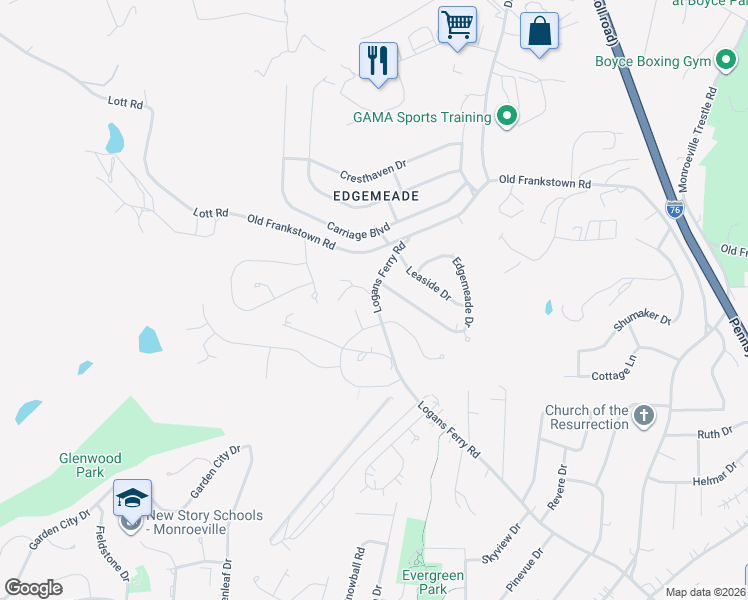 map of restaurants, bars, coffee shops, grocery stores, and more near 3685 Logans Ferry Road in Monroeville