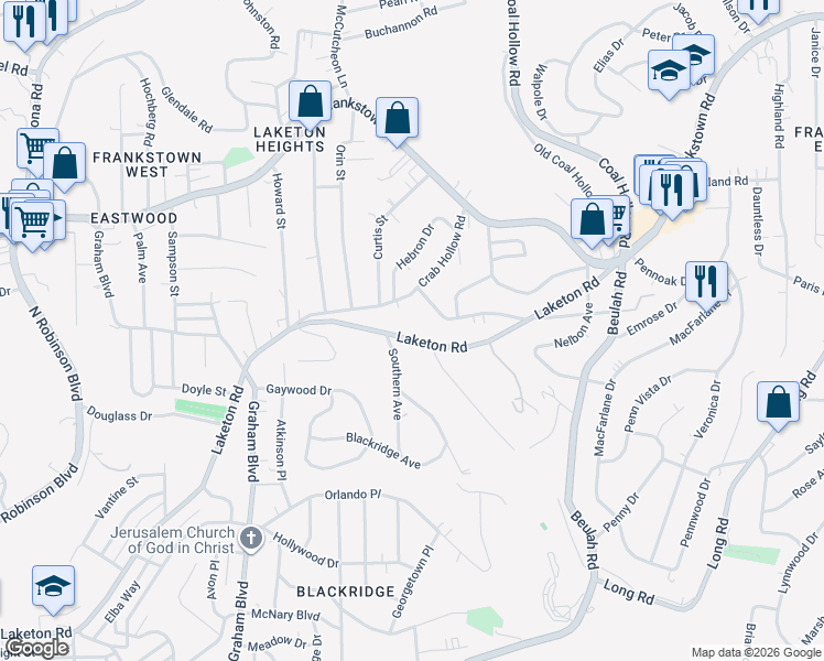 map of restaurants, bars, coffee shops, grocery stores, and more near 3013 Laketon Road in Pittsburgh