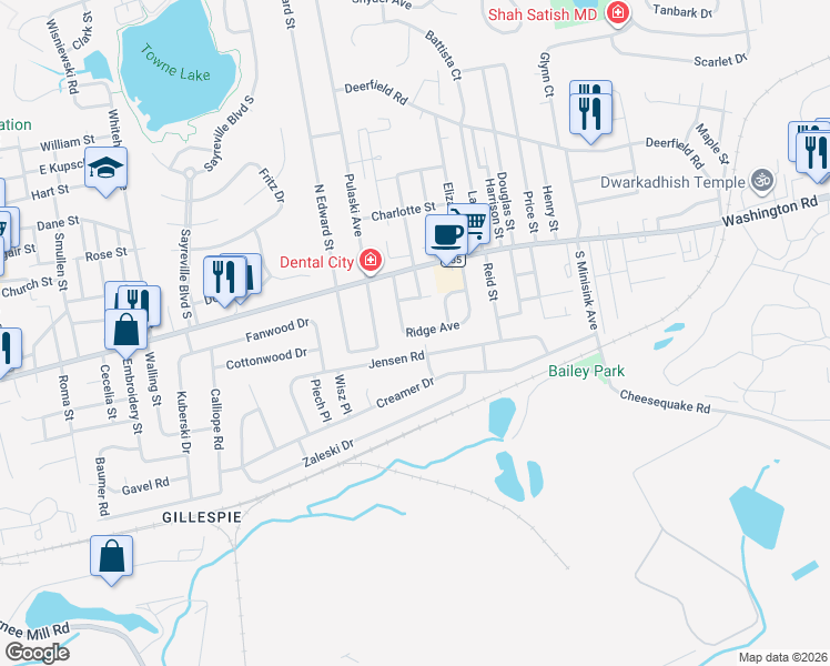 map of restaurants, bars, coffee shops, grocery stores, and more near 27 Ridge Avenue in Sayreville