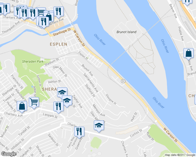 map of restaurants, bars, coffee shops, grocery stores, and more near 2901 Brunot Avenue in Pittsburgh