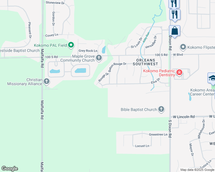 map of restaurants, bars, coffee shops, grocery stores, and more near 3211 Elva Drive in Kokomo
