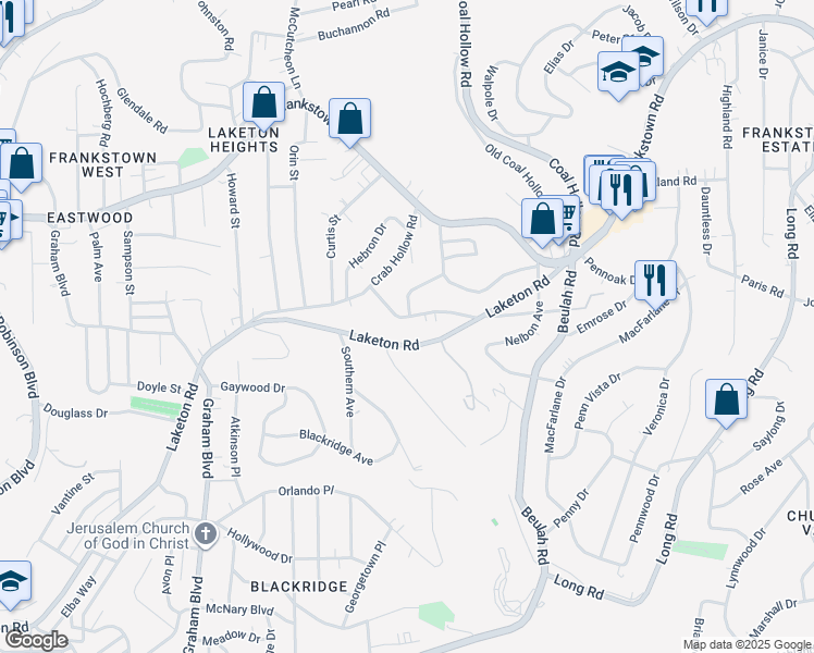 map of restaurants, bars, coffee shops, grocery stores, and more near 3103 Laketon Road in Pittsburgh