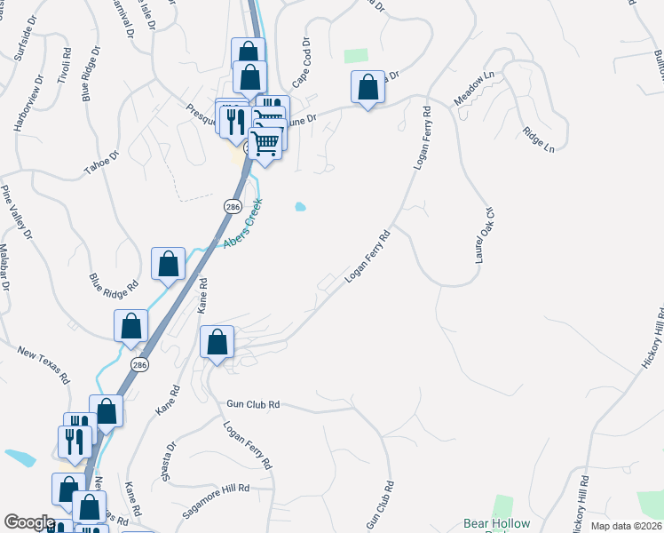 map of restaurants, bars, coffee shops, grocery stores, and more near 4205 Mulberry Lane in Murrysville