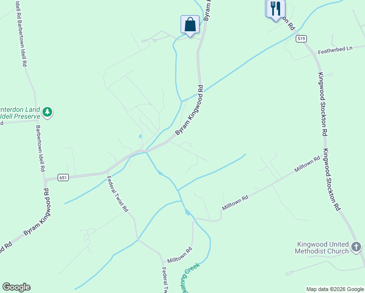 map of restaurants, bars, coffee shops, grocery stores, and more near 412 County Road 651 in Frenchtown