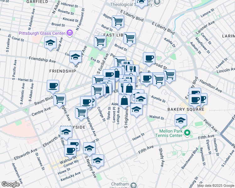 map of restaurants, bars, coffee shops, grocery stores, and more near 229 Lehigh Avenue in Pittsburgh