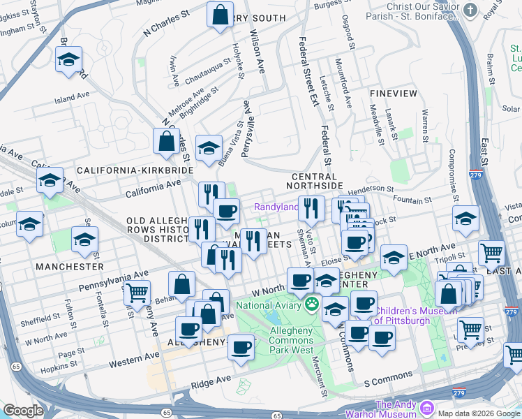 map of restaurants, bars, coffee shops, grocery stores, and more near 514 Alpine Avenue in Pittsburgh