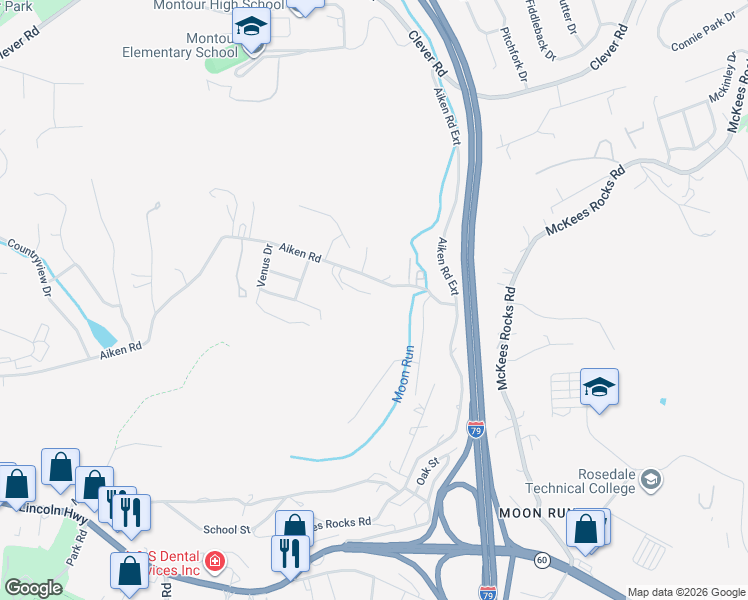 map of restaurants, bars, coffee shops, grocery stores, and more near 5545 Aiken Road in McKees Rocks