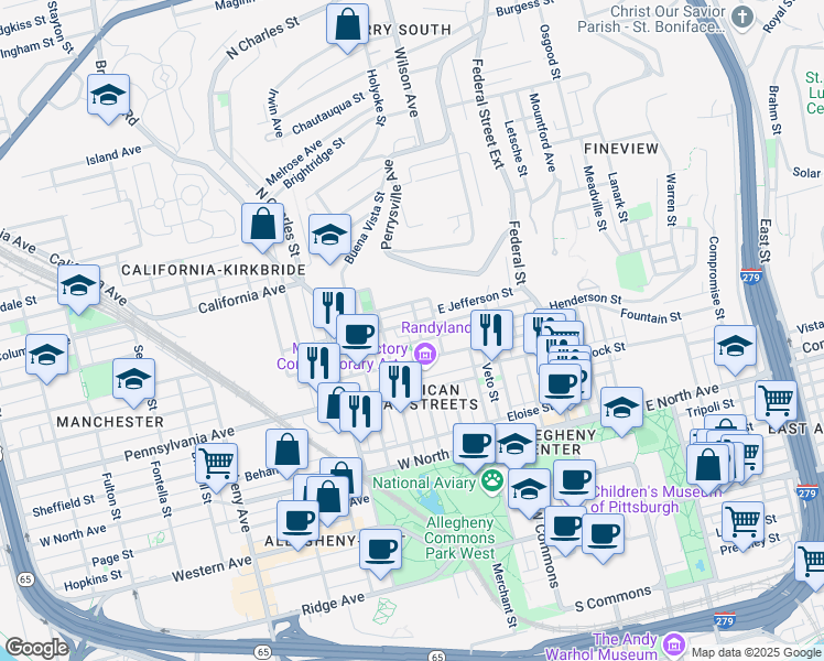 map of restaurants, bars, coffee shops, grocery stores, and more near 514 Alpine Avenue in Pittsburgh