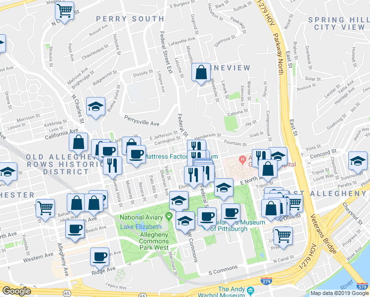 map of restaurants, bars, coffee shops, grocery stores, and more near 27 Jacksonia Street in Pittsburgh