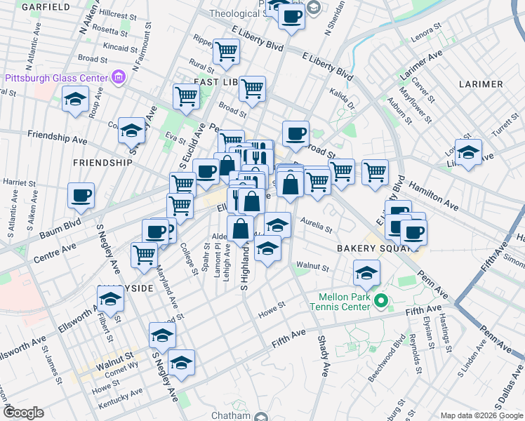 map of restaurants, bars, coffee shops, grocery stores, and more near 233 Carron Street in Pittsburgh