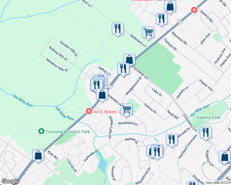map of restaurants, bars, coffee shops, grocery stores, and more near 51 Schmidt Lane in North Brunswick Township