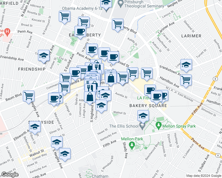 map of restaurants, bars, coffee shops, grocery stores, and more near 243 Emerson Street in Pittsburgh