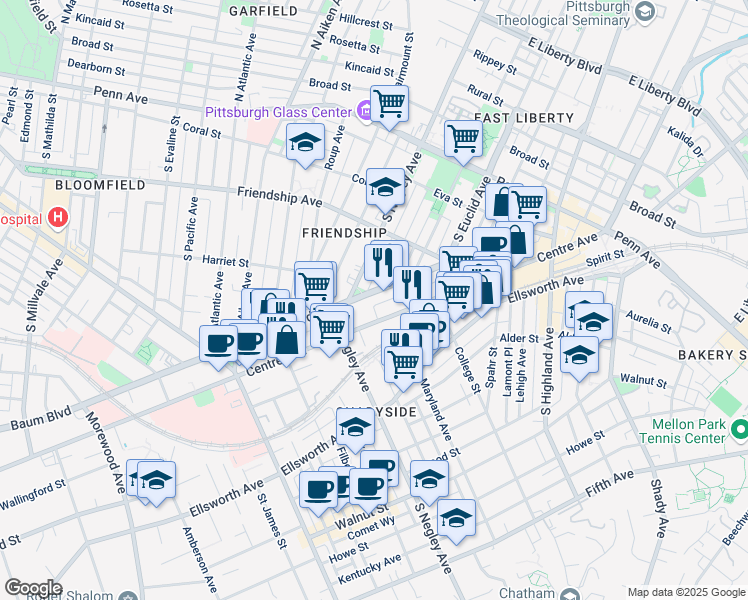 map of restaurants, bars, coffee shops, grocery stores, and more near 3743 Commerce Street in Pittsburgh