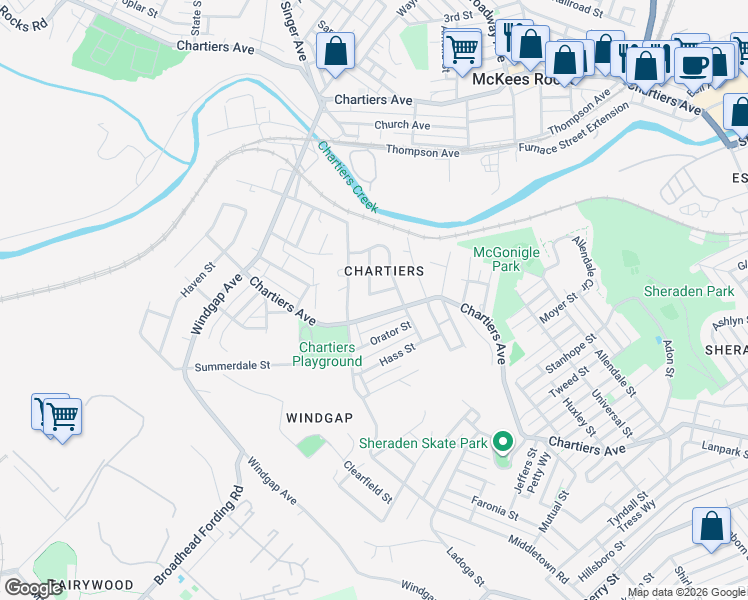 map of restaurants, bars, coffee shops, grocery stores, and more near 3717 Chartiers Avenue in Pittsburgh
