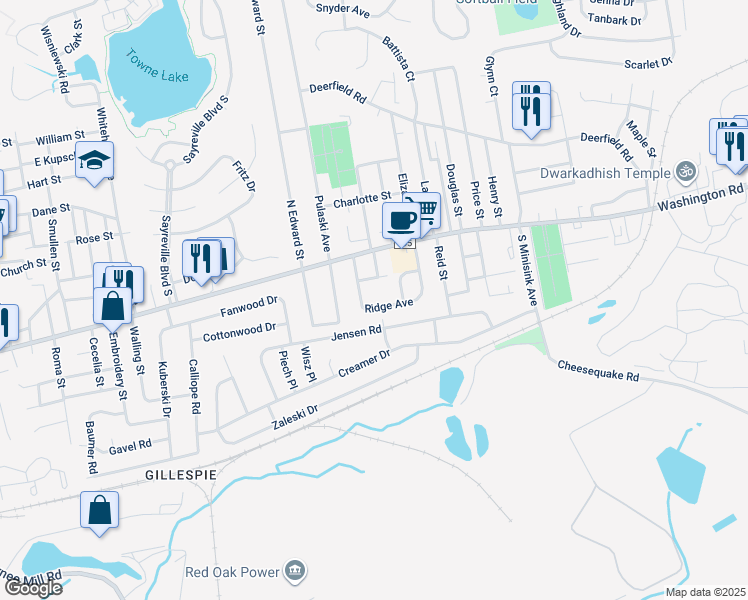map of restaurants, bars, coffee shops, grocery stores, and more near 28 Ridge Avenue in Sayreville