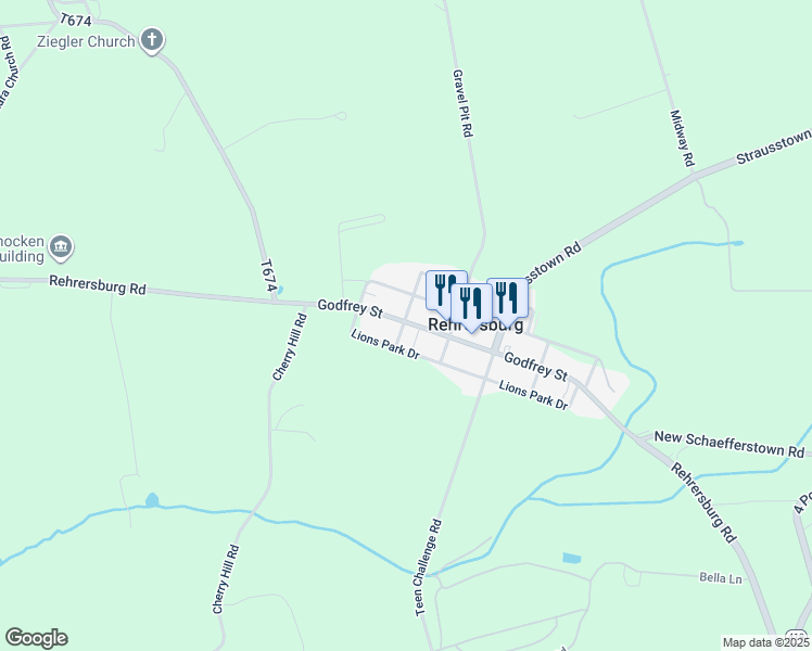 map of restaurants, bars, coffee shops, grocery stores, and more near 226 Godfrey Street in Rehrersburg