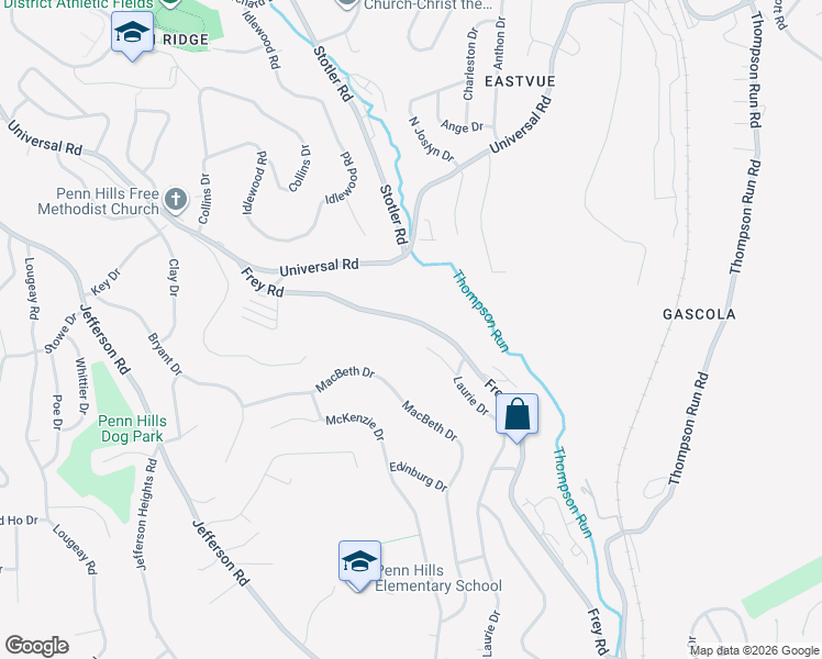 map of restaurants, bars, coffee shops, grocery stores, and more near 1152 Frey Road in Pittsburgh