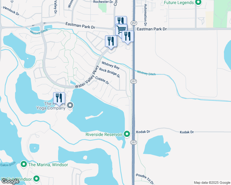map of restaurants, bars, coffee shops, grocery stores, and more near 1513 Pintail Cove in Windsor