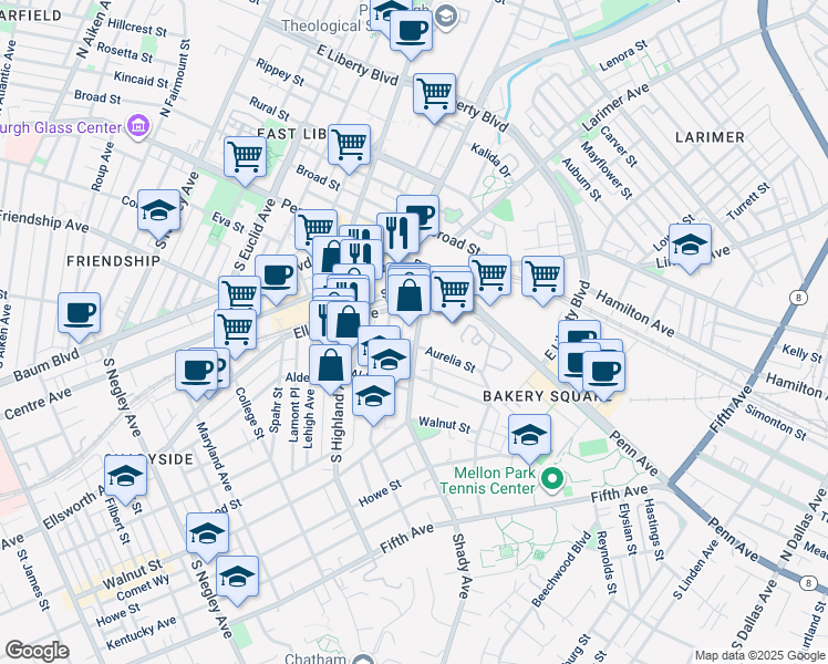 map of restaurants, bars, coffee shops, grocery stores, and more near 243 Emerson Street in Pittsburgh