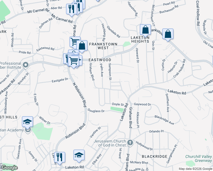 map of restaurants, bars, coffee shops, grocery stores, and more near 2657 Graham Boulevard in Pittsburgh