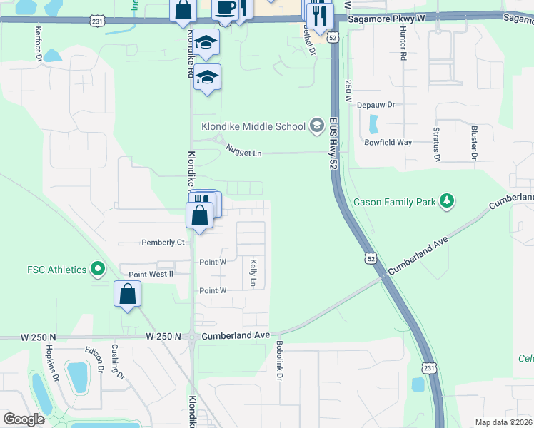 map of restaurants, bars, coffee shops, grocery stores, and more near 138 Point West in West Lafayette