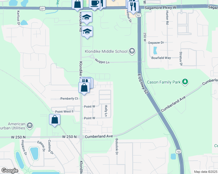 map of restaurants, bars, coffee shops, grocery stores, and more near 138 Point West in West Lafayette