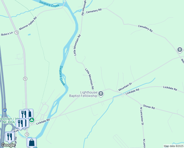 map of restaurants, bars, coffee shops, grocery stores, and more near 40 Little Mountain Road in Jonestown