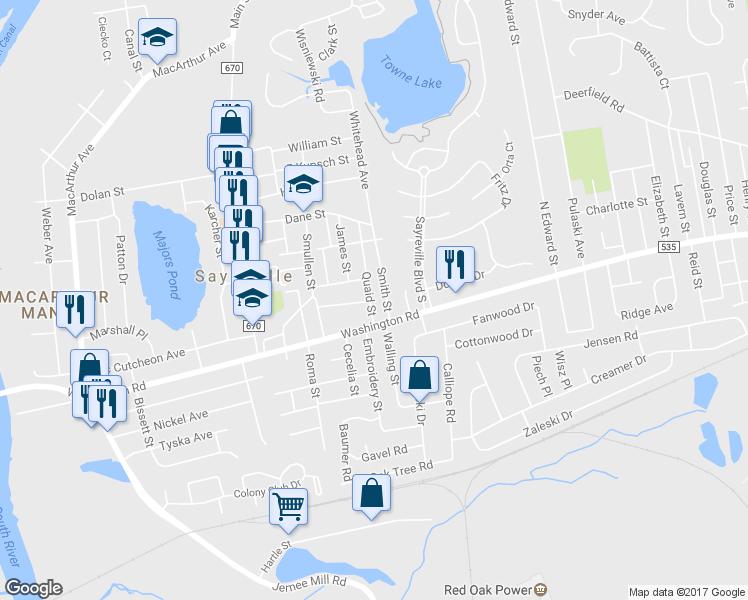 map of restaurants, bars, coffee shops, grocery stores, and more near 14 Quaid Street in Sayreville