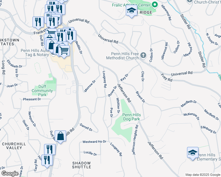 map of restaurants, bars, coffee shops, grocery stores, and more near in Pittsburgh