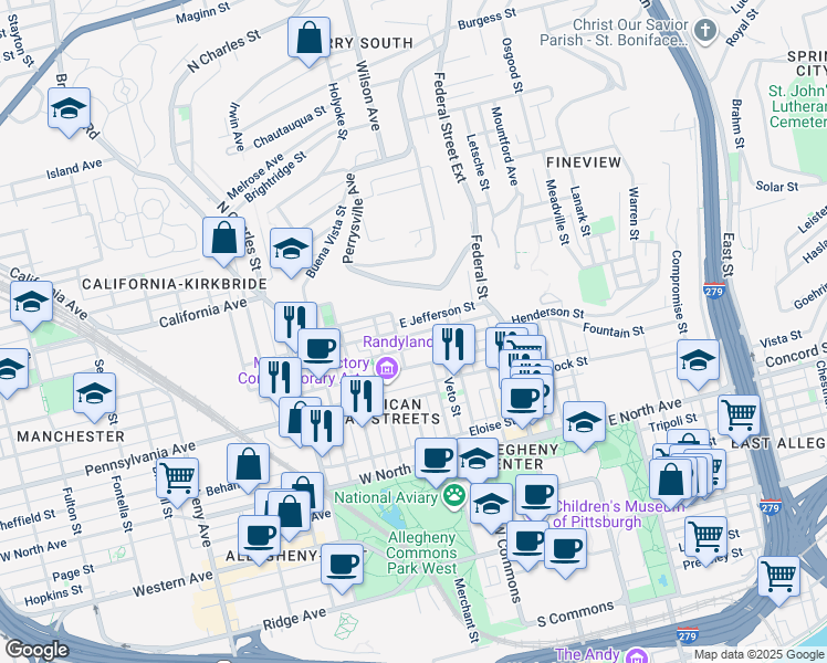 map of restaurants, bars, coffee shops, grocery stores, and more near 255 Alpine Avenue in Pittsburgh