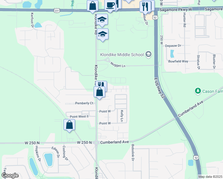 map of restaurants, bars, coffee shops, grocery stores, and more near Horizon Drive in Tippecanoe County
