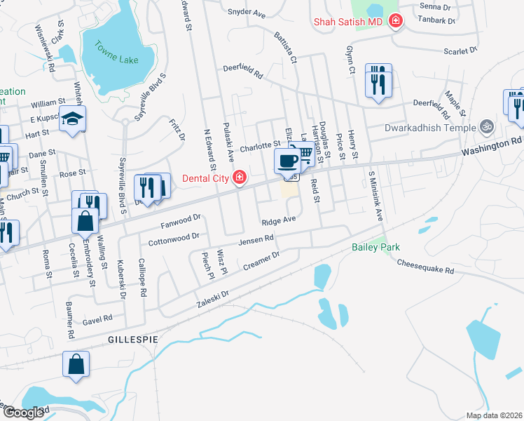 map of restaurants, bars, coffee shops, grocery stores, and more near 27 Ridge Avenue in Sayreville