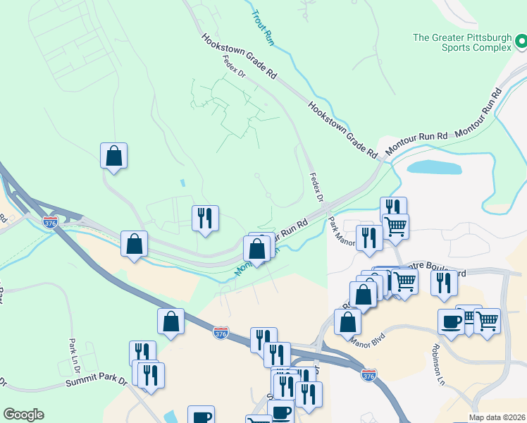 map of restaurants, bars, coffee shops, grocery stores, and more near 2000 GSK Drive in Allegheny County