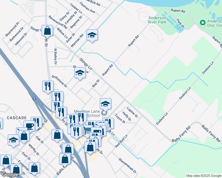 map of restaurants, bars, coffee shops, grocery stores, and more near 2827 Stingy Ln in Anderson
