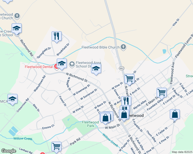 map of restaurants, bars, coffee shops, grocery stores, and more near 407 North Richmond Street in Fleetwood
